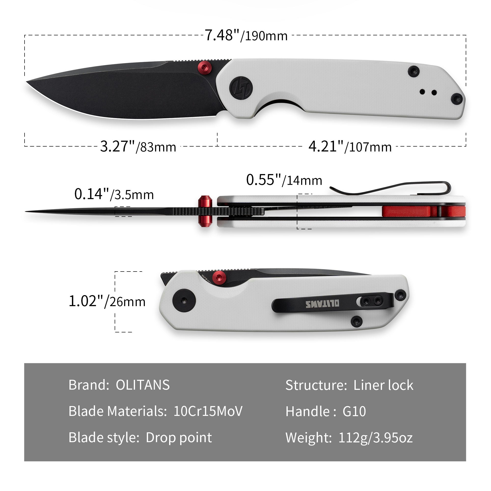 Lemon Shark G071（3.27"+10C15N+G10 Handle+Ti-coated）-Liner Lock-Front Flipper-Olitans