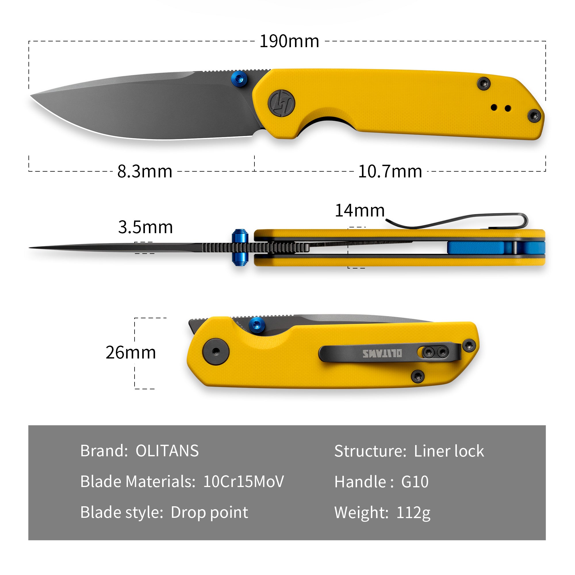Lemon Shark G071（3.27"+10C15N+G10 Handle+Ti-coated）-Liner Lock-Front Flipper-Olitans