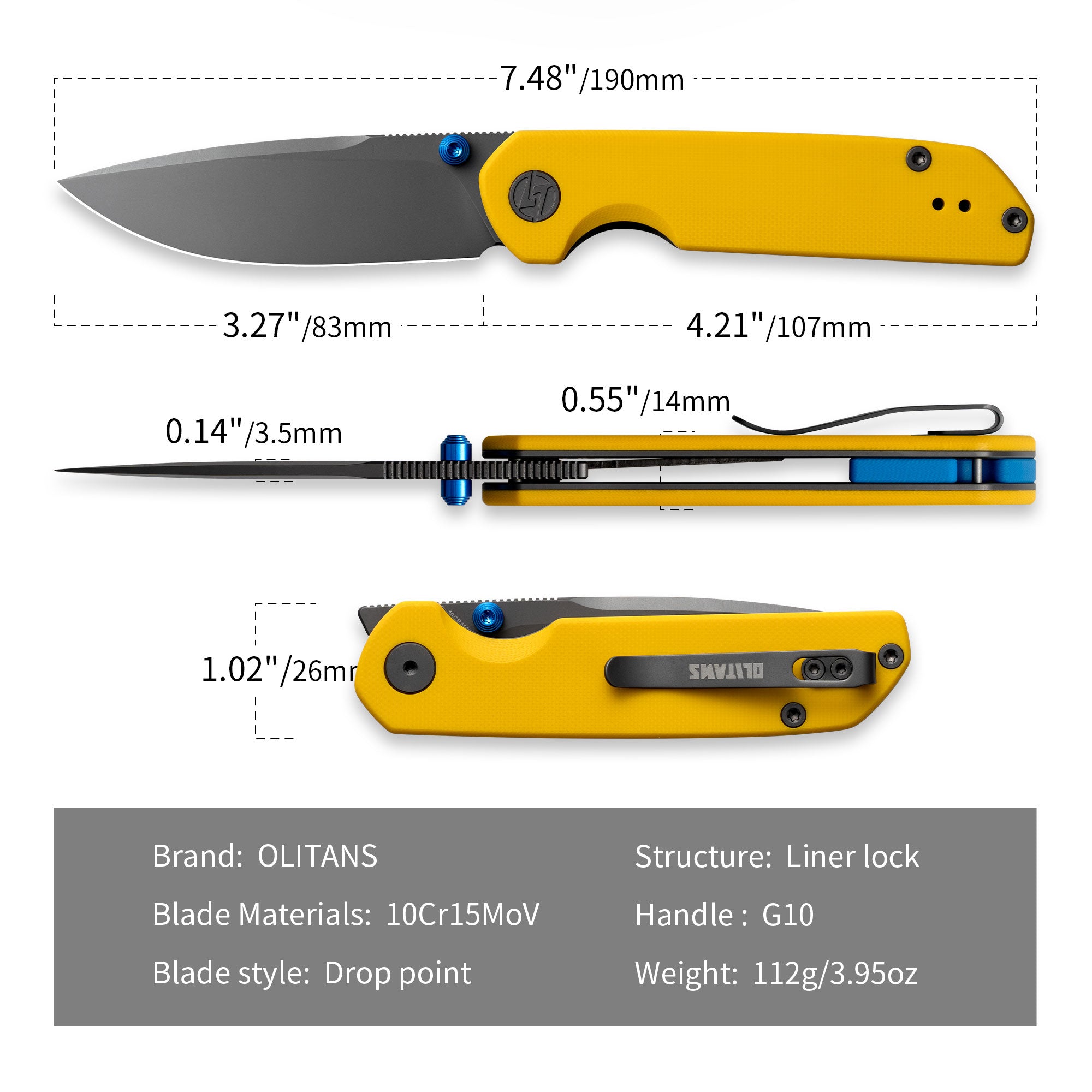 Lemon Shark G071（3.27"+10Cr15Mov+G10 Handle+Ti-coated）-Liner Lock-Front Flipper-Olitans