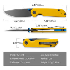 Lemon Shark G071（3.27"+10Cr15Mov+G10 Handle+Ti-coated）-Liner Lock-Front Flipper-Olitans