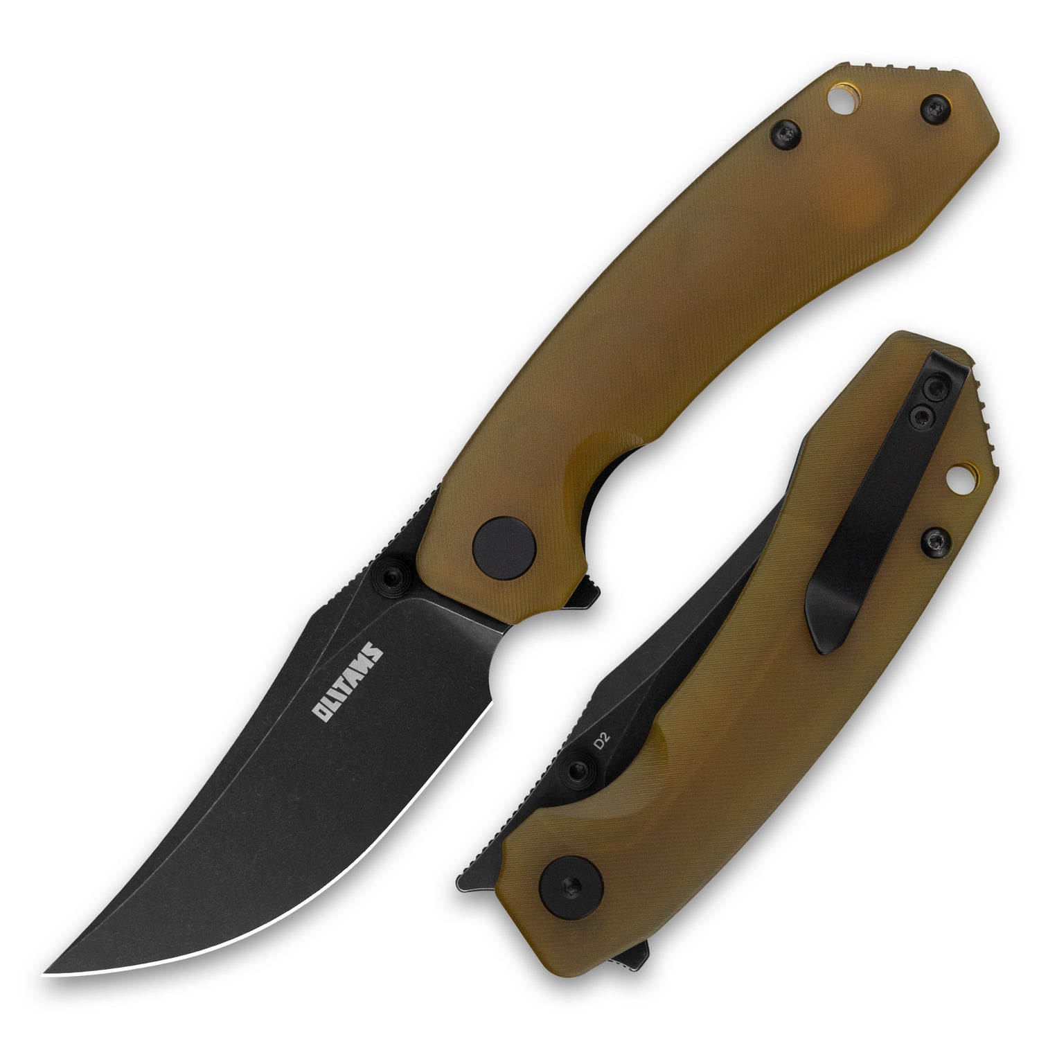 Crescent G059 folding knife with translucent PEI handle and black blade – front view