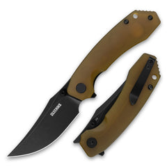 Crescent G059 folding knife with translucent PEI handle and black blade – front view