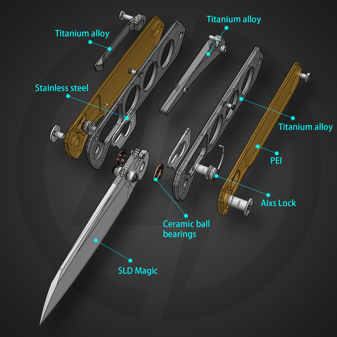 M060 Folding knife 3.35'' SLD Magic BLADE+Titanium Alloy HANDLE- CROSSBAR LOCK-THUMB STUD