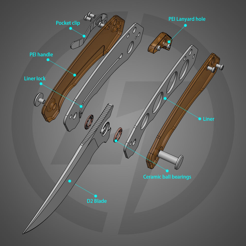 3D angled view of Crescent G059 folding knife showing blade and handle-PEI