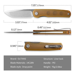 Stealth G047（3.07'' +14C28N +G10）Liner Lock-Front Flipper