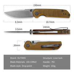 Lemon Shark G071（3.27"+10C15N+PEI Handle+Stonewash）-Liner Lock-Front Flipper-Olitans