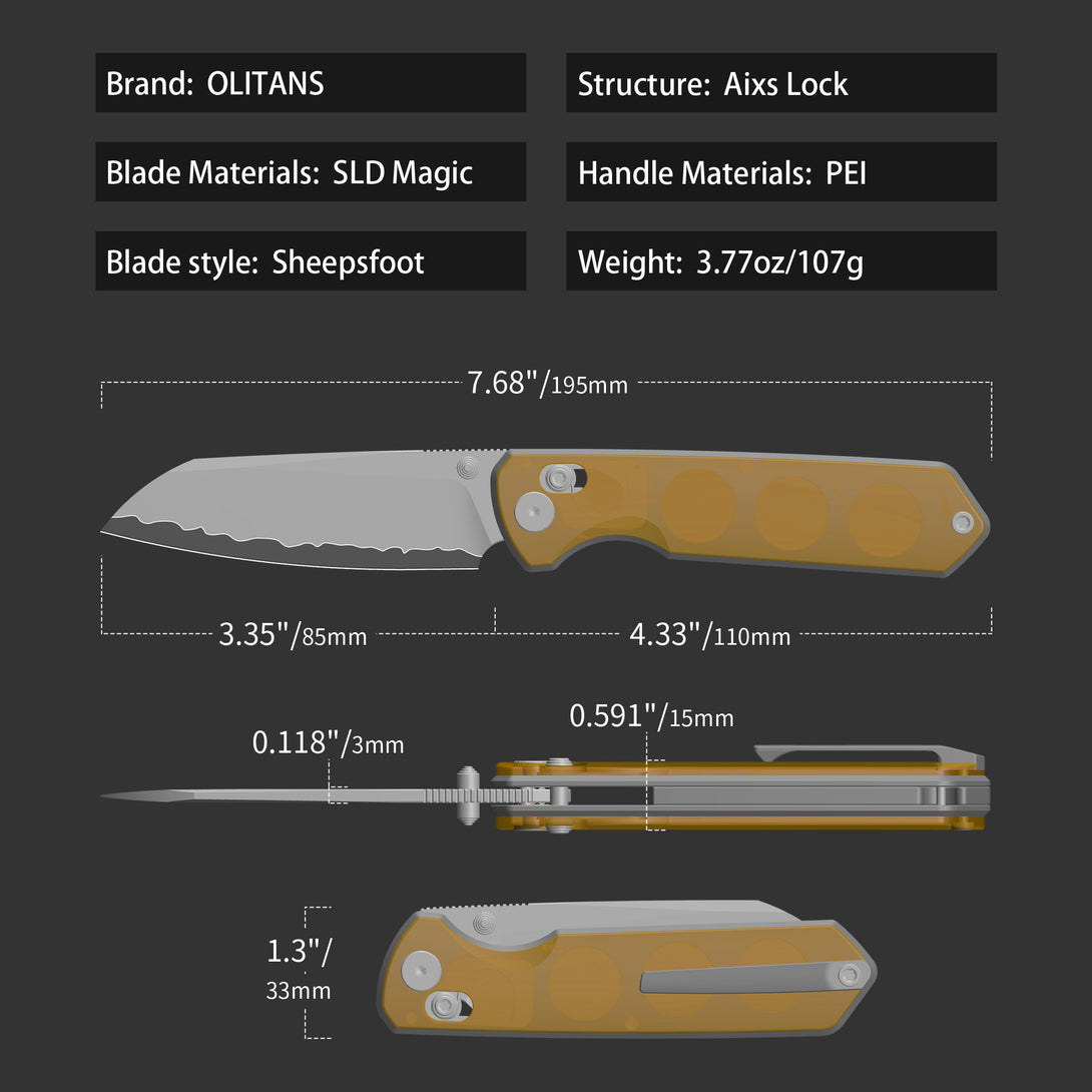 M060 Folding knife 3.35'' SLD Magic BLADE+Titanium Alloy HANDLE- CROSSBAR LOCK-THUMB STUD