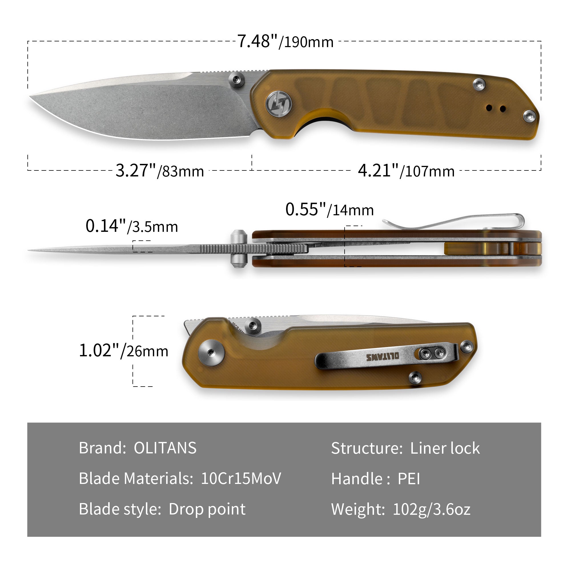Lemon Shark G071（3.27"+10Cr15Mov+PEI ）-Liner Lock