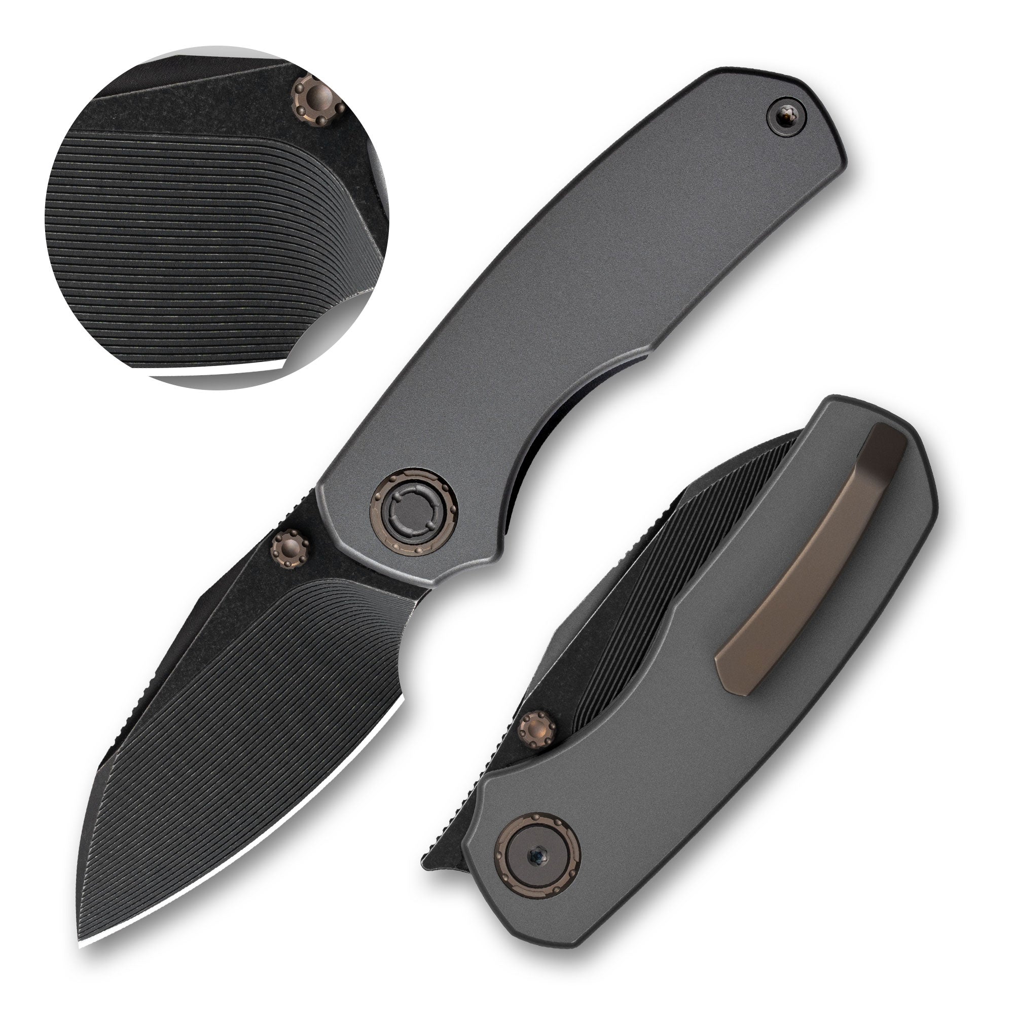 Mini Ti-Mastiff T074（ 2.36'' + Bohler M390 +Step milled+Titanium ）Folding Knife