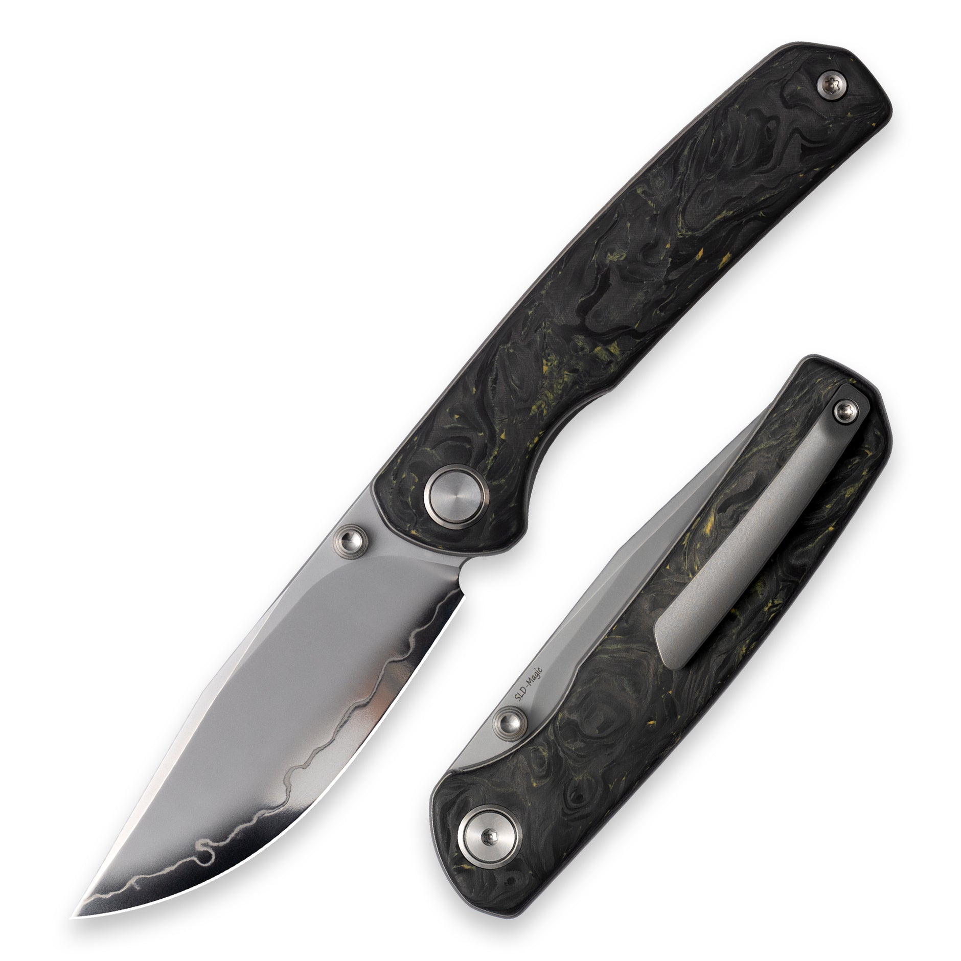 Gecko M070-DS Folding Knife(3.07''+Damascus+Carbon fibre)-Liner