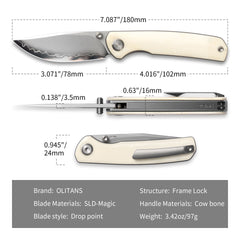 Gecko M070-SLD Folding Knife(3.07''+SLD Magic+Cow bone)-Liner Lock-thumb stud-OLITANS