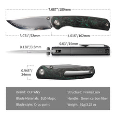 Gecko M070-SLD Folding Knife(3.07''+SLD Magic+Carbon fibre)-Liner Lock-thumb stud-OLITANS