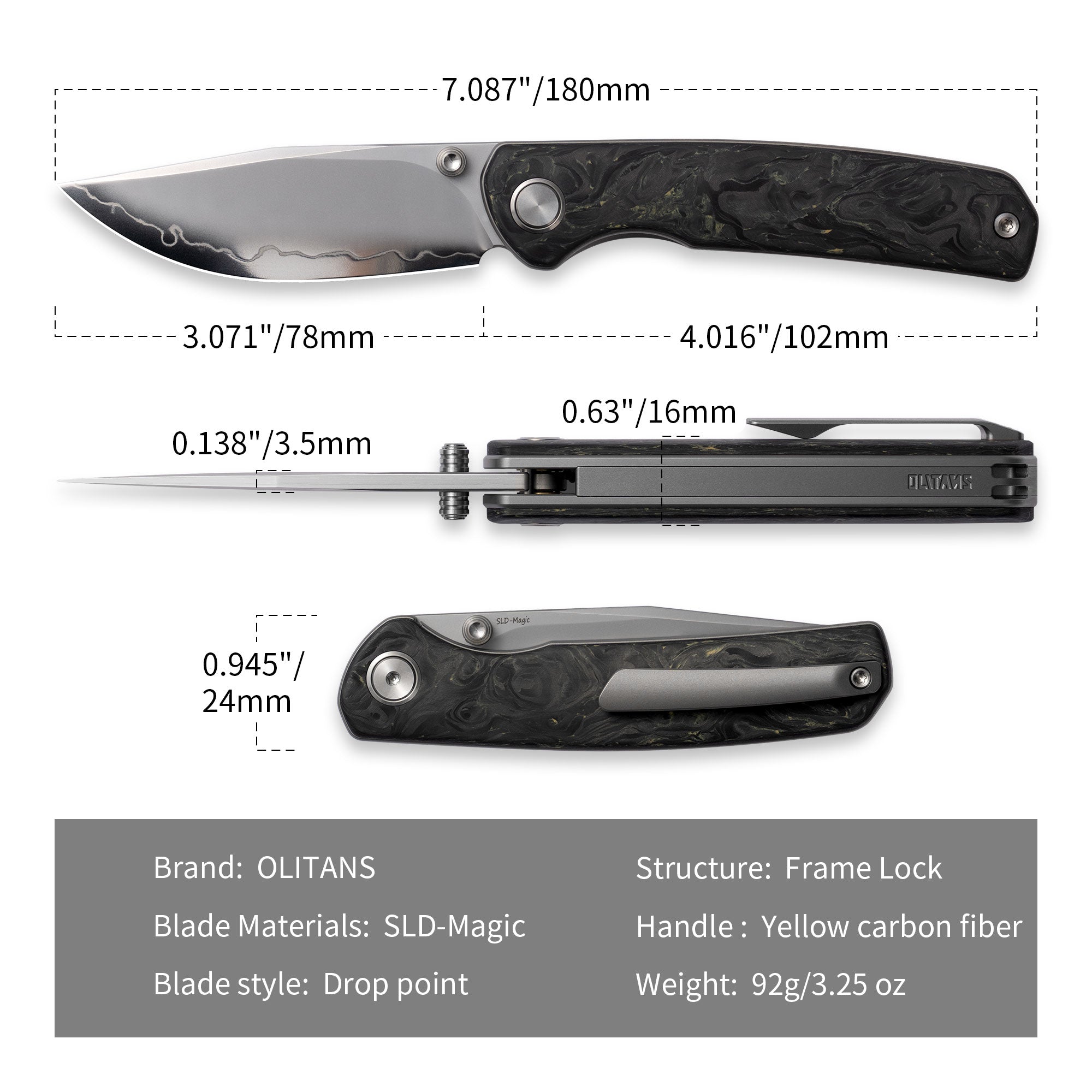 Gecko M070-SLD Folding Knife(3.07''+SLD Magic+Carbon fibre)-Liner Lock-thumb stud-OLITANS