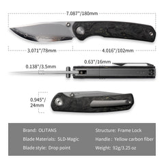 Gecko M070-SLD Folding Knife(3.07''+SLD Magic+Carbon fibre)-Liner Lock-thumb stud-OLITANS