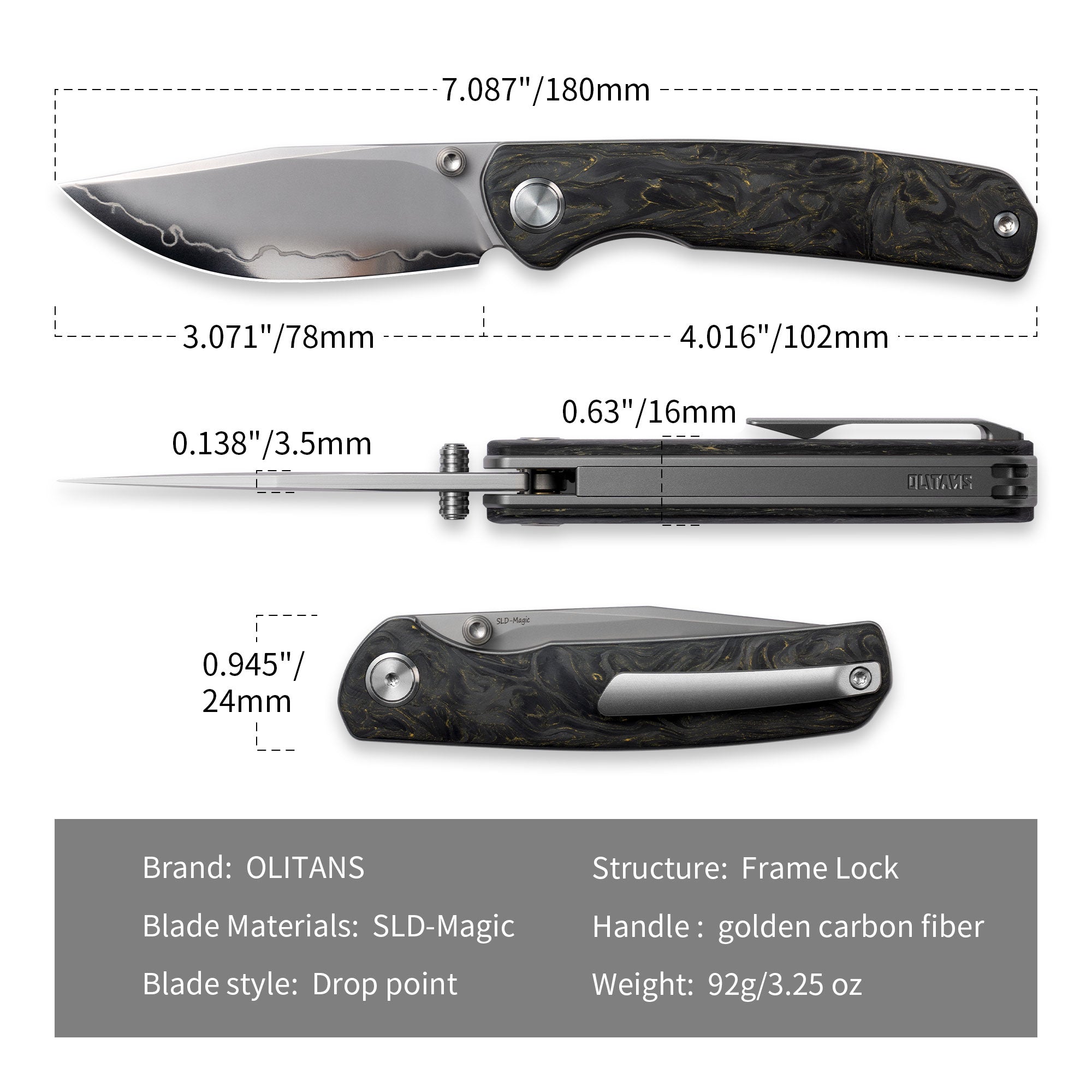 Gecko M070 (3.07'+SLD Magic+Carbon fibre)-Liner Lock-thumb stud