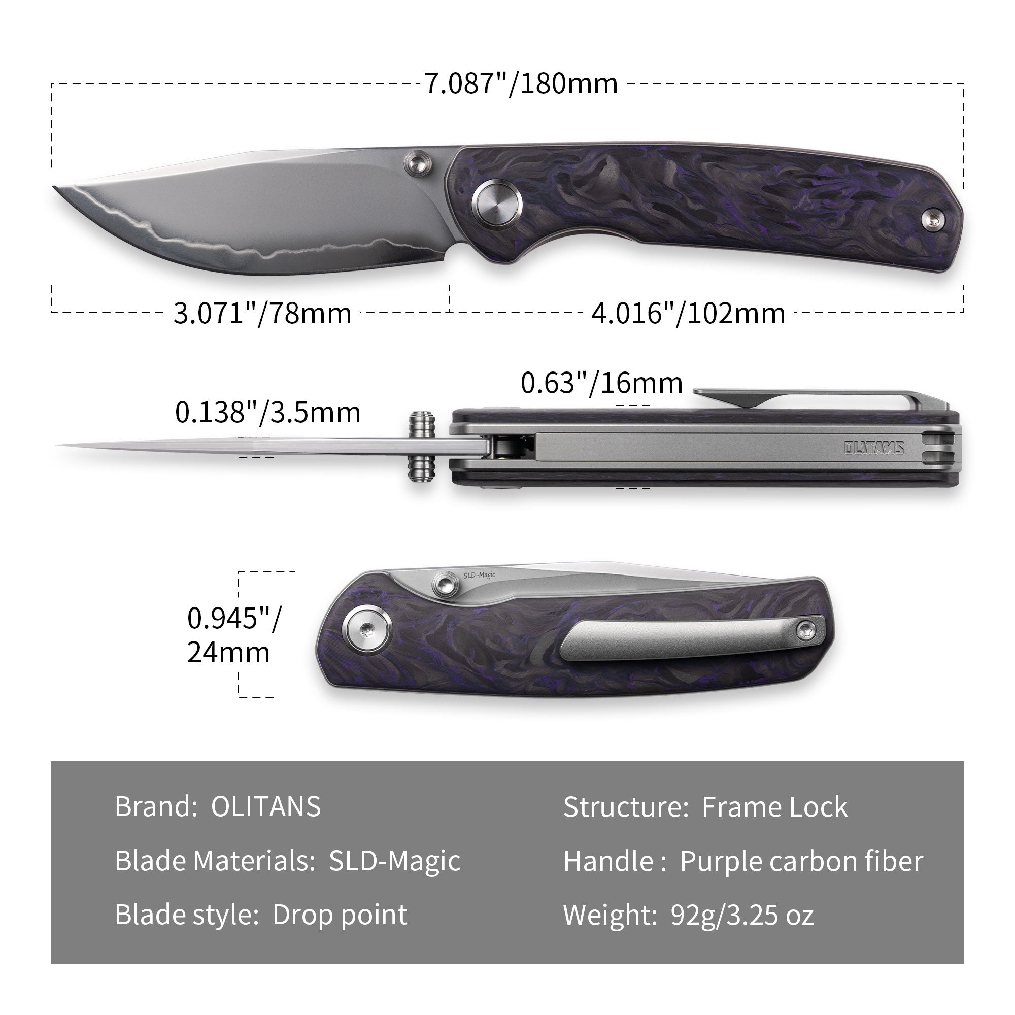 Gecko M070 (3.07''+SLD Magic+Carbon fibre)-Liner Lock-thumb stud