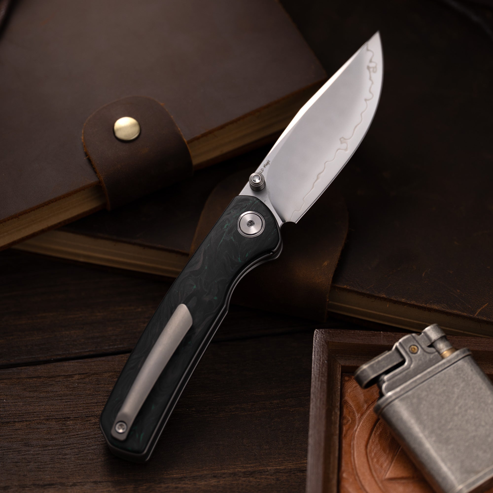 Gecko M070-SLD Folding Knife(3.07''+SLD Magic+Carbon fibre)-Liner Lock-thumb stud-OLITANS