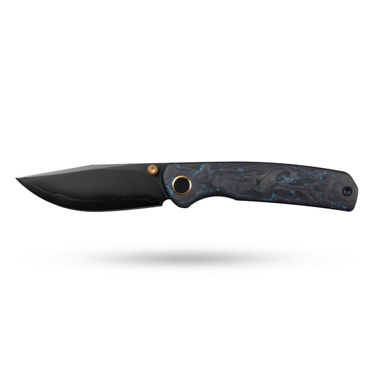 Open OLITANS Gecko M070 with blue carbon-fiber handle and DLC SLD-Magic blade