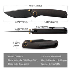 Gecko M070-SLD Folding Knife(3.07"+SLD Magic+Copper)-Liner Lock-thumb stud-OLITANS