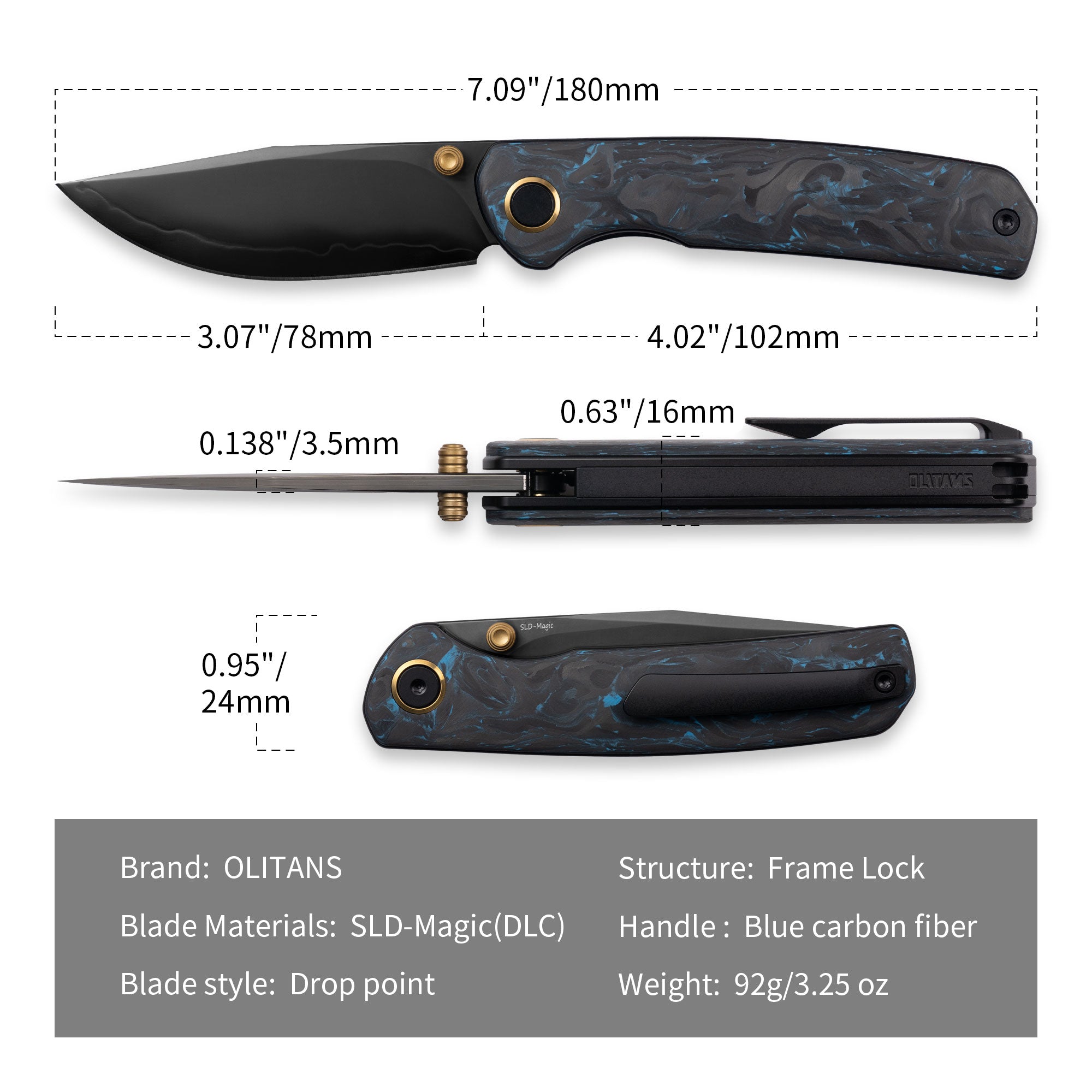 Gecko M070 (3.07"+SLD Magic+DLC+Carbon fibre)-Liner Lock-thumb stud