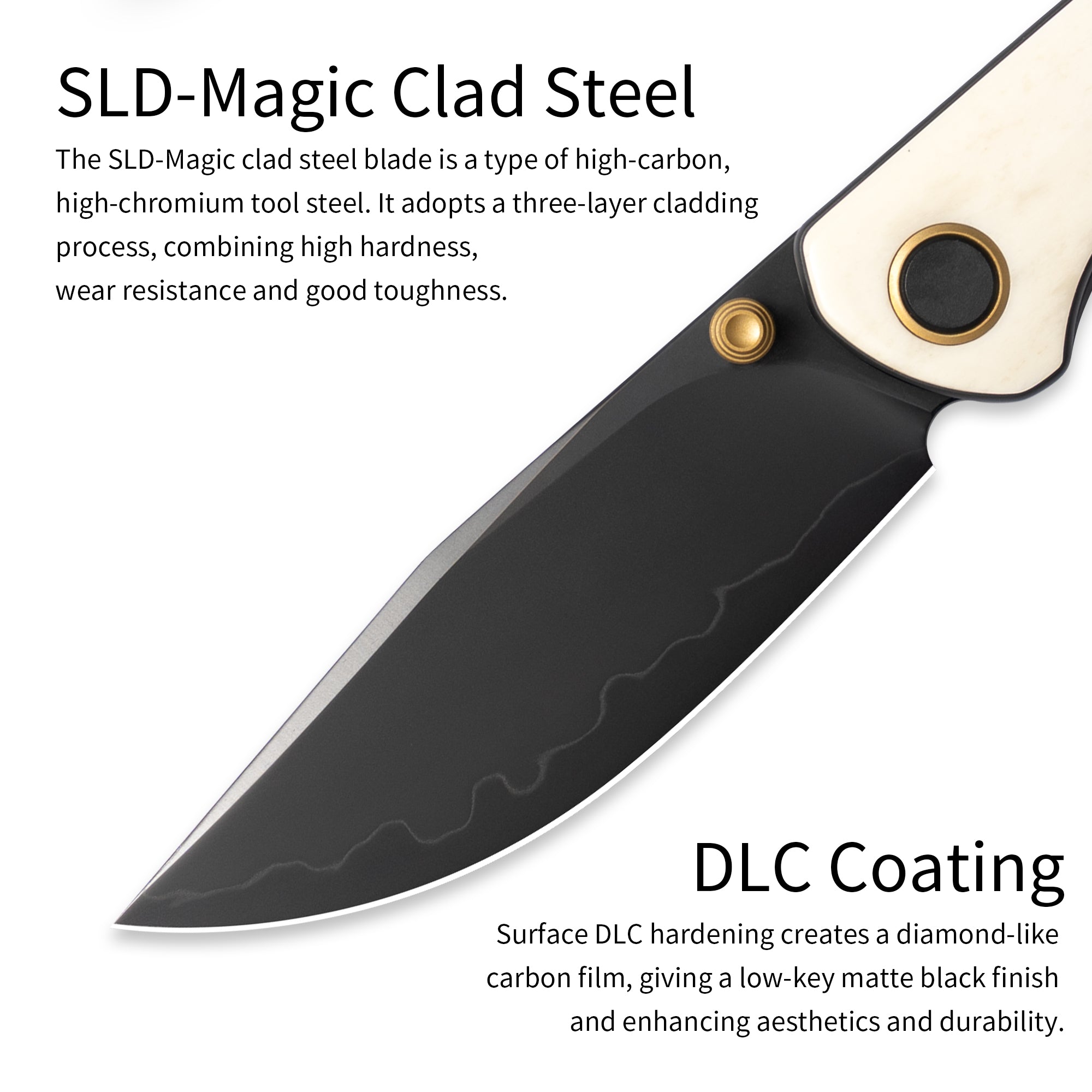 M070-SLD Folding Knife(3.07"+SLD Magic+Cow bone)-Liner Lock-thumb stud-OLITANS