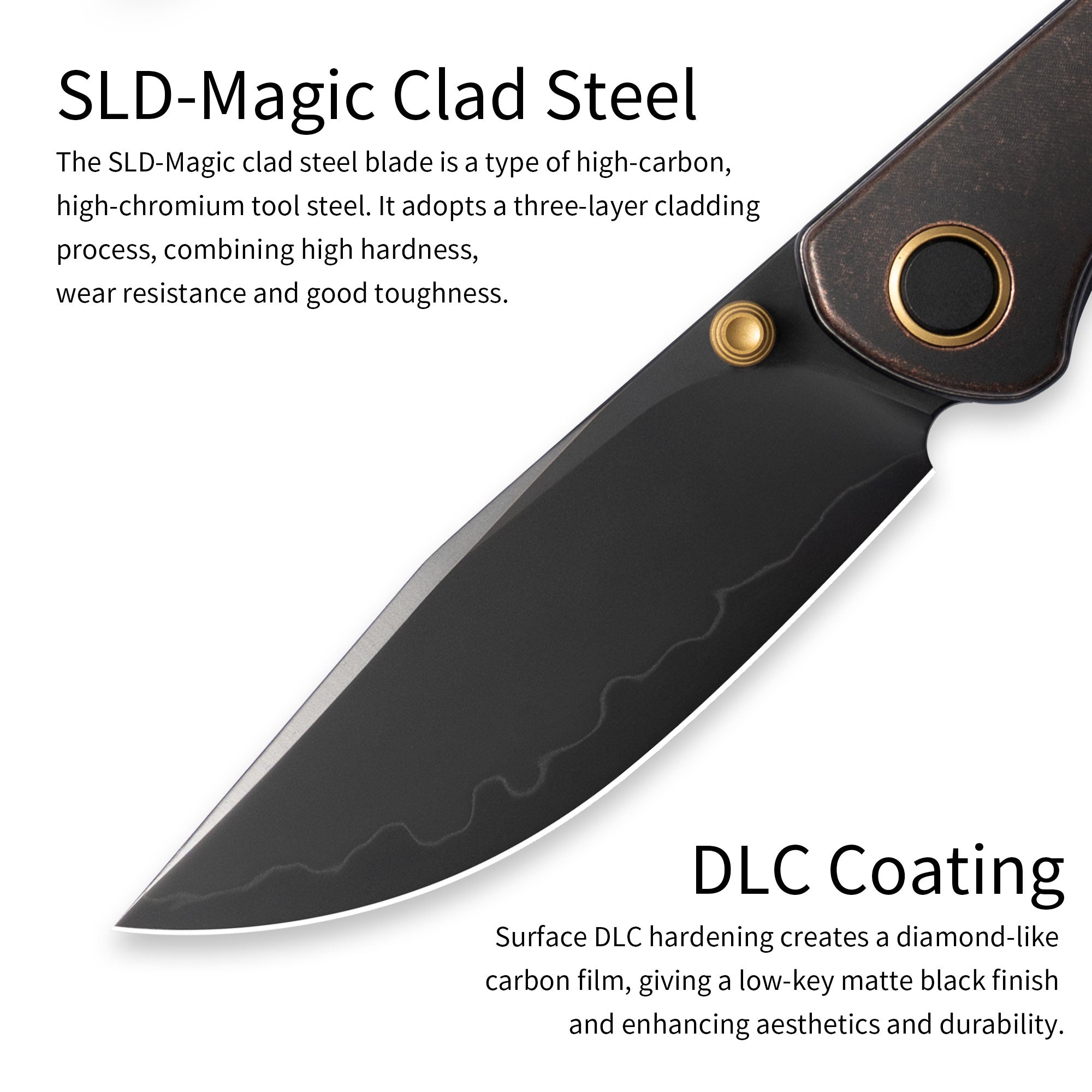 Gecko M070-SLD Folding Knife(3.07"+SLD Magic+Copper)-Liner Lock-thumb stud-OLITANS