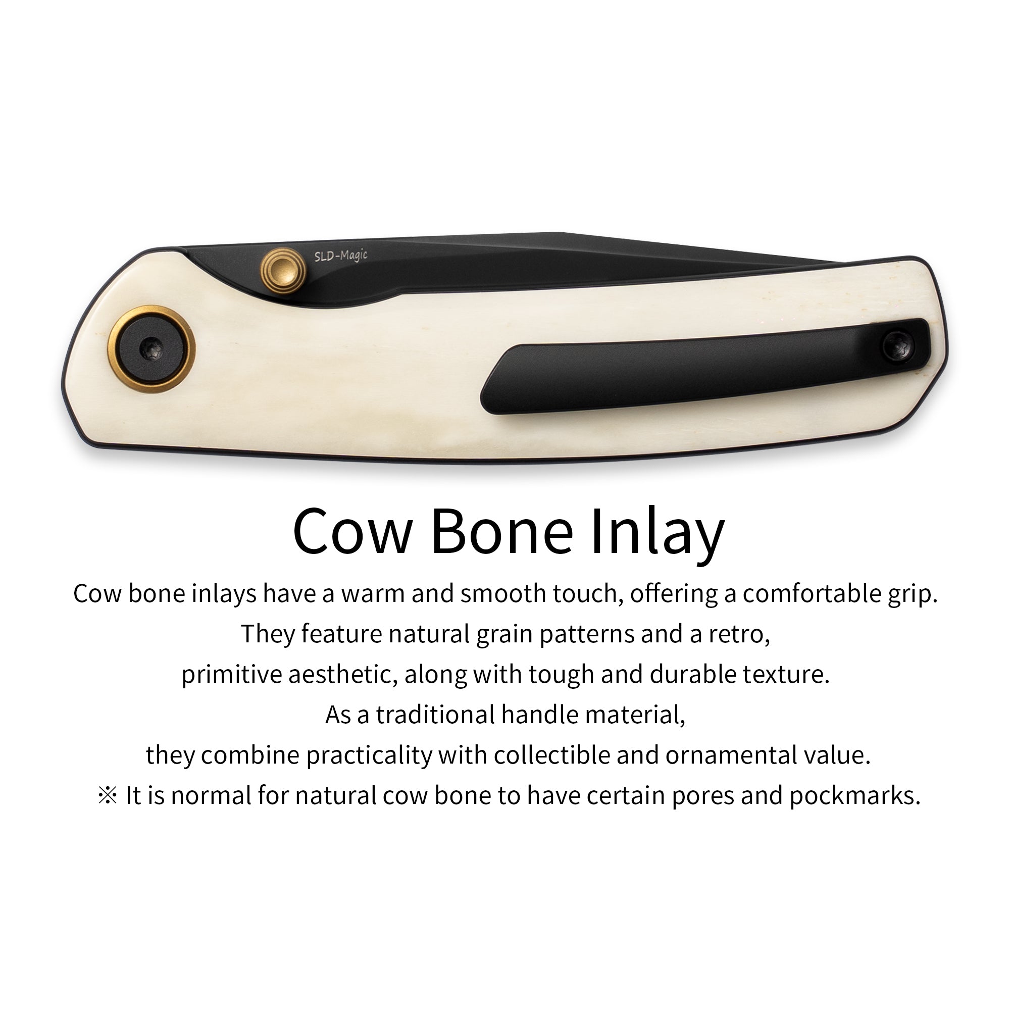 M070-SLD Folding Knife(3.07"+SLD Magic+Cow bone)-Liner Lock-thumb stud-OLITANS
