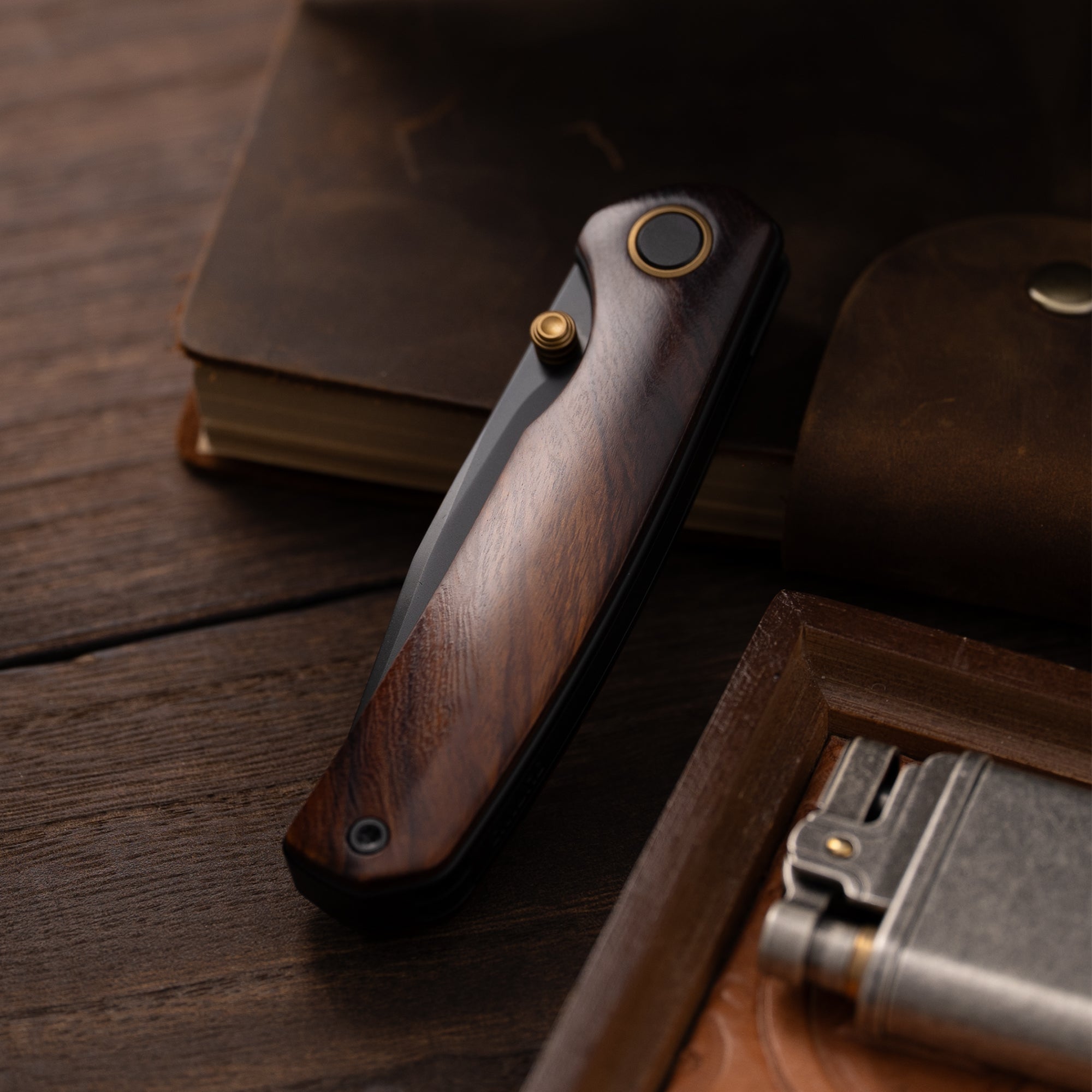 M070-SLD Folding Knife(3.07"+SLD Magic+Wood)-Liner Lock-thumb stud-OLITANS