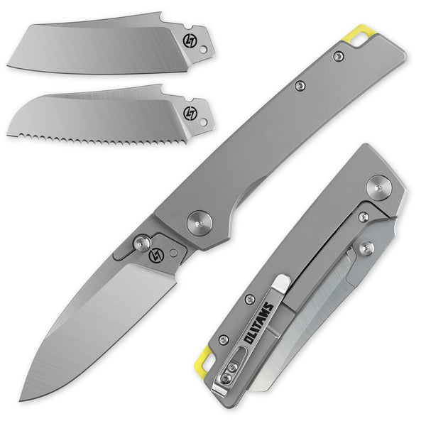 T024 Folding Camping Knife 3.0'' 9Cr18Mov Replaceable Blade + Titanium Handle - Frame Lock - Thumb Stud