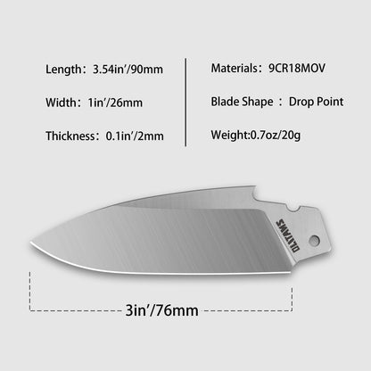 T024 3" Replacement Knife Blades, Tanto, Razor, Drop Point, Serrated Blade