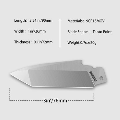 T024 3" Replacement Knife Blades, Tanto, Razor, Drop Point, Serrated Blade