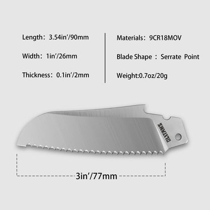 T024 3" Replacement Knife Blades, Tanto, Razor, Drop Point, Serrated Blade