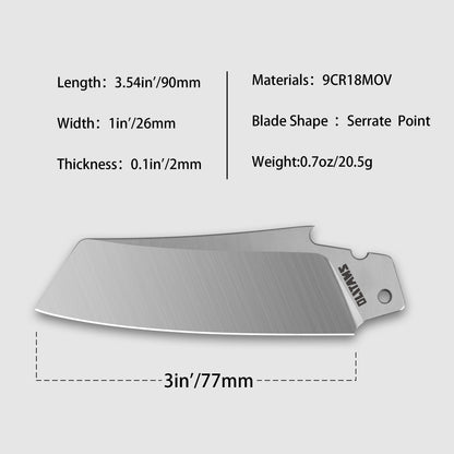 T024 3" Replacement Knife Blades, Tanto, Razor, Drop Point, Serrated Blade