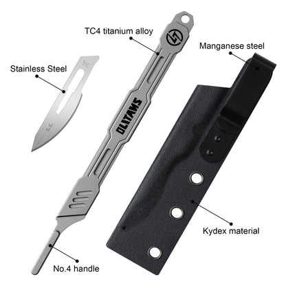 T038 Scalpel knife, 5.7'' Titanium scalpel handle, with 10pcs #24 Blades and Knife sheath, EDC Multi-Tool Craft Knives for Box Opening, Paper Cutting