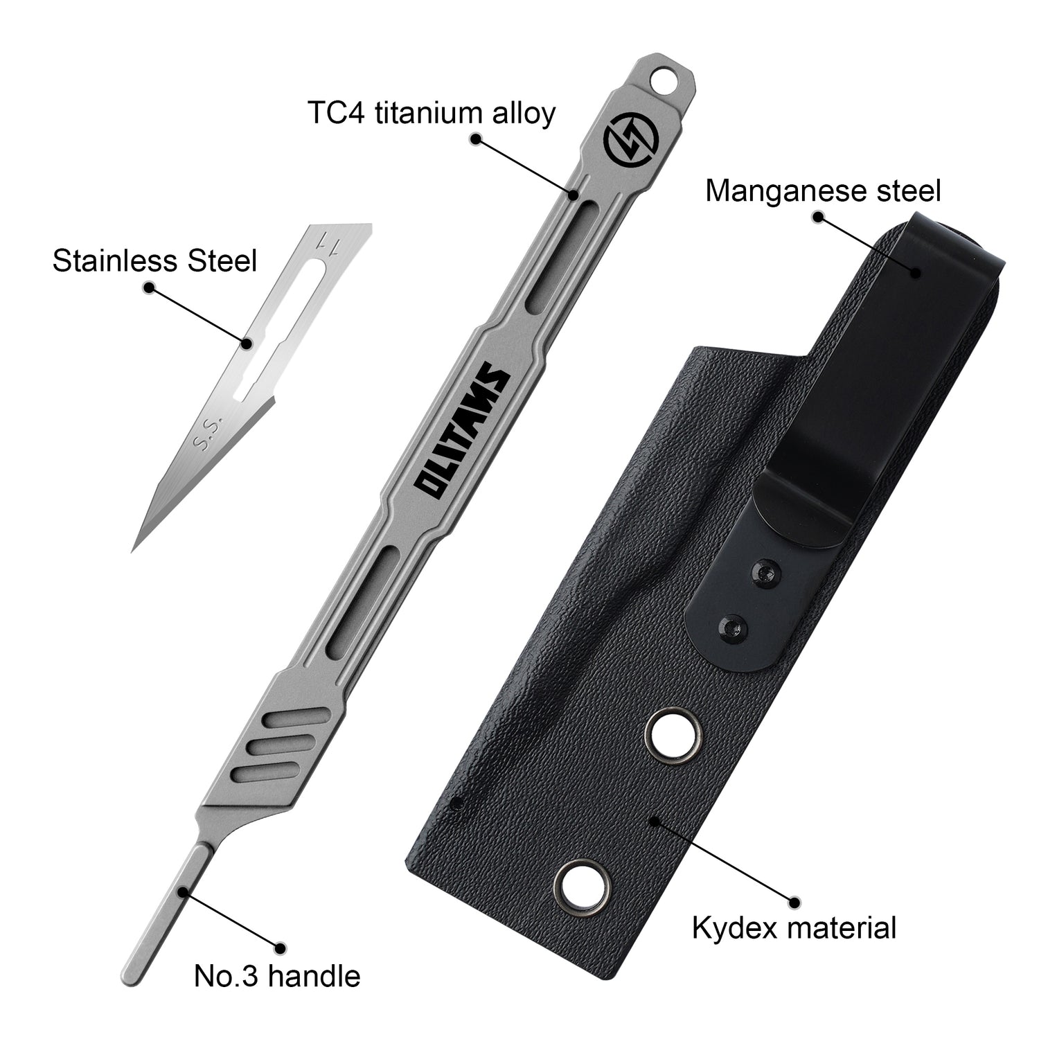 T039 Scalpel knife, 4.65'' Titanium scalpel handle, with 10pcs #11 Blades and Knife sheath, EDC Multi-Tool Craft Knives for Box Opening, Paper Cutting