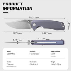 Ti-Bomber 2.0 T068（2.95"+Bohler M390 +Titanium）-OLITANS